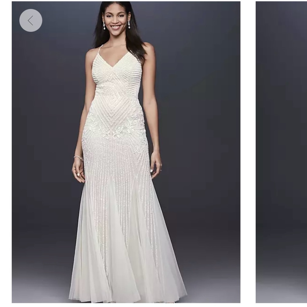 DB Studio beaded sheath v-neck wedding dress